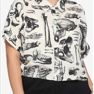 Anatomical Skeleton Sepia Boxy Girls Crop Button-Up Plus Size